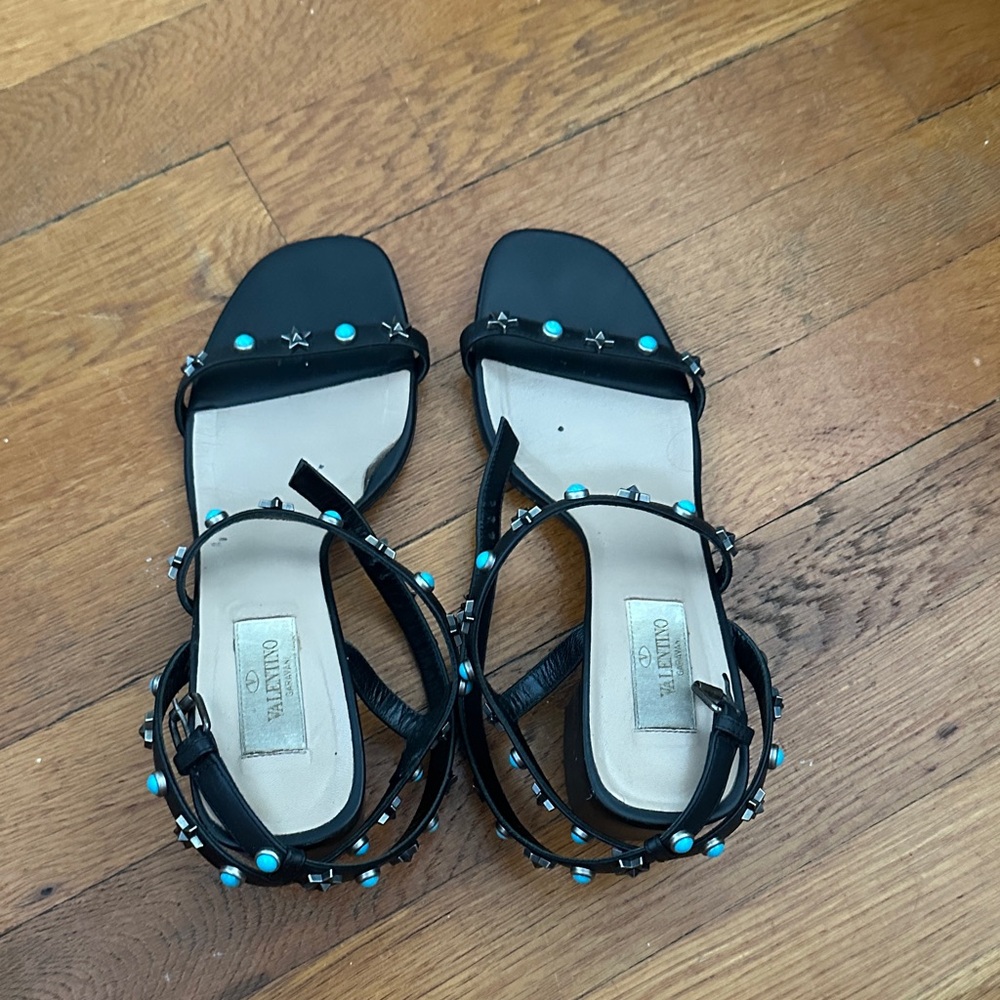 Valentino Black Sandals with Turquoise Accents